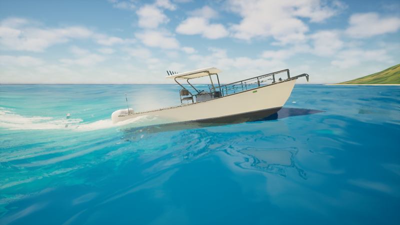 Centre console. Twin outboards at speed, her wake through a moderate sea