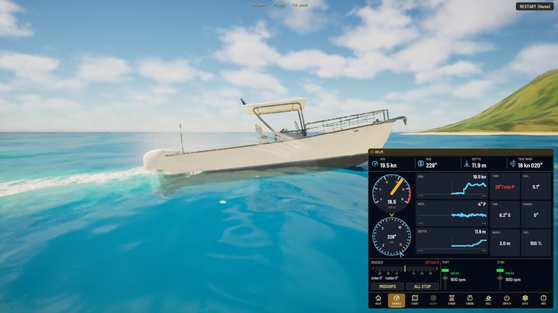 Gauges. Speed, heading, heel and depth