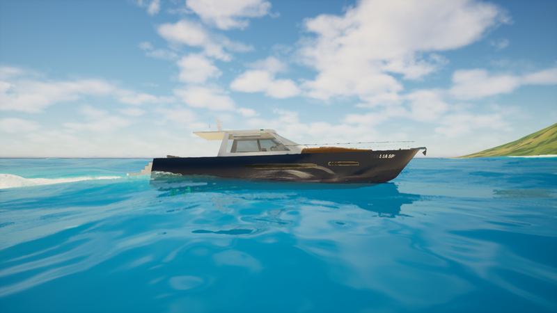 Along the coast. The planing yacht running along the island