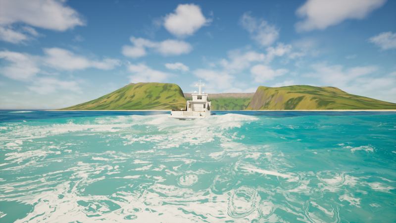 Yacht support vessel. Fifty-three metres, heading for the island